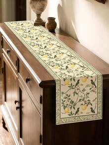1pc Lemon Bird & Leaf Table Runner - Yellow Green Floral Farmhouse Decor, Lemon Bird Print Suitable For Dining Table, Party, Table Setting, Rectangular Runner - Olive Green - View 6