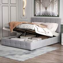 Bed Frame Grey Upholstered Fabric - 203x140x106cm - 灰色 - 查看 9