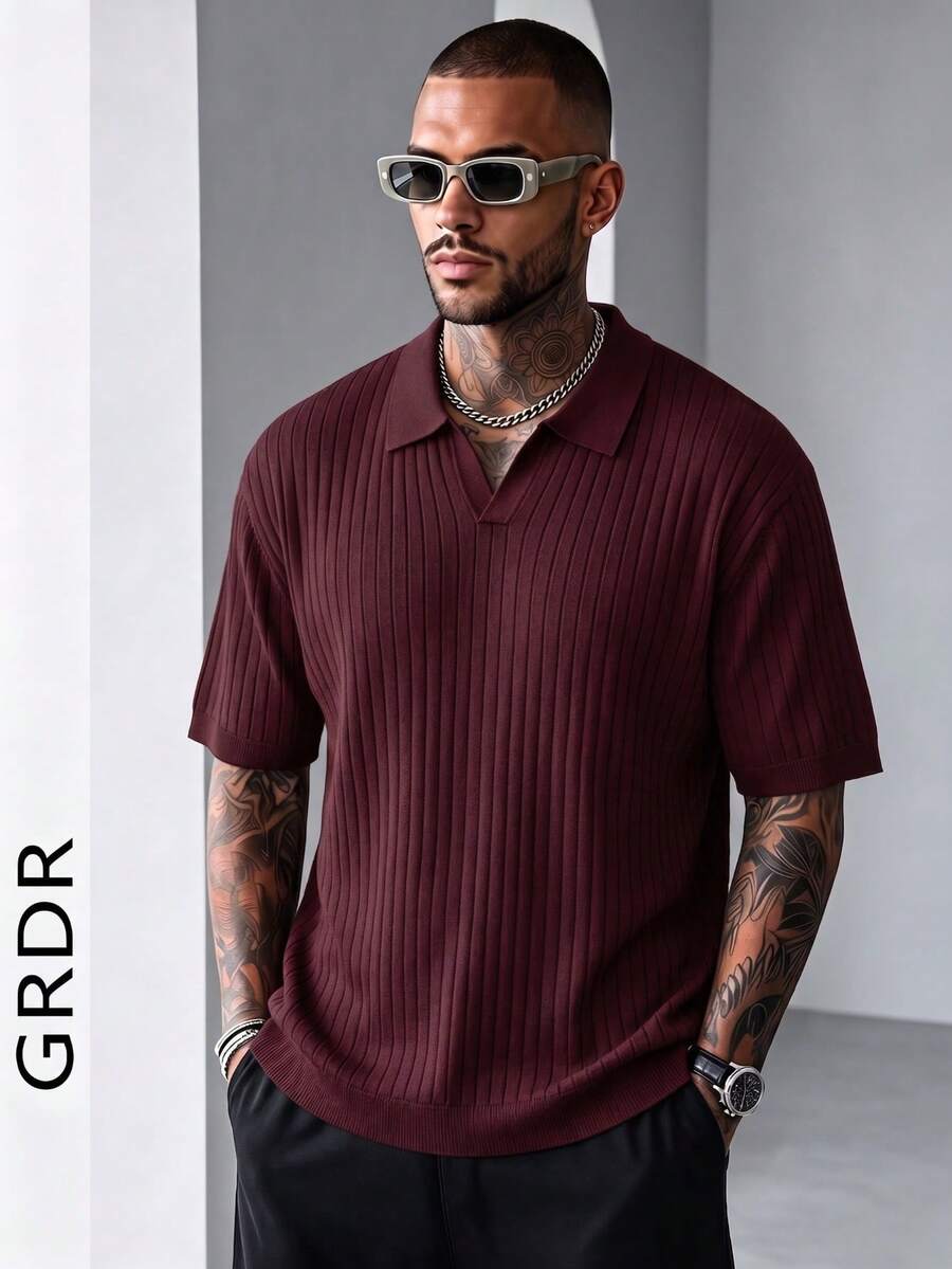 Suéter de punto de manga corta de unicolor para hombres GRDR, de moda para el verano
