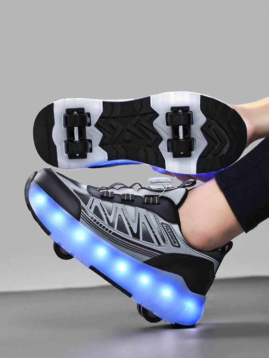 Unisex LED Rechargeable Light-Up Shoes, Children's Roller Skates, Multi-Functional Transformable Roller Shoes, Suitable For All Seasons, With Detachable Wheels, Perfect For Outdoor And Sports Skating