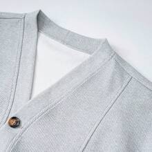 Spring/Autumn Gray V-Neck Single-Breasted Men's Cardigan Sweater, Casual Everyday Versatile Top - Grey - View 8