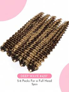 WOWANGEL 5pcs Deep Wave Pre-Looped Feather Crochet Human Hair Extensions Suitable For Miracle Knots Bohemian Braids, Deep Wave Curly Hair, 5-6 Packs For Full Head, Knotless Bohemian Braids, Vacation Hairstyle, Voluminous Texture, Time-Saving Wear, Summer Vibe - SP4/27 - View 4