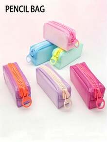 1PC/4pcsBack To School Macaron Clear PVC Pencil Case, Candy Color Portable Zipper Stationery Bag Transparent Pen Pouch For Girls Students Exam Daily Carry Stationery Pencil Case - Multiple Styles - View 2
