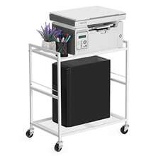 OYEAL Soporte para torre de computadora, soporte para torre de PC de metal con ruedas con capacidad de hasta 40 libras, soporte móvil para impresora de 2 niveles con almacenamiento debajo del - Multicolor - Ver 4