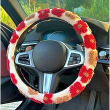 1pc Women's Short Plush Steering Wheel Cover, Warm Jacquard Floral Fuzzy Steering Wheel Cover - Multicolor - View 10