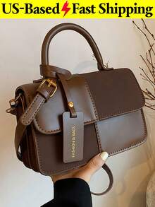 Simple Brown Plaid Handbag Tote Shoulder Crossbody Bag For Women Small Vintage Purse Top Handle Bag Travel Essentials School Supplies Valentine's Day - 彩色 - 查看 1