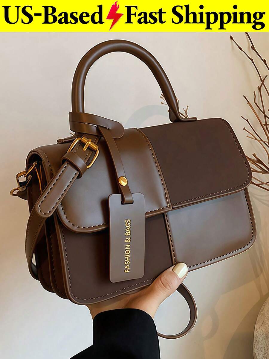Simple Brown Plaid Handbag Tote Shoulder Crossbody Bag For Women Small Vintage Purse Top Handle Bag Travel Essentials School Supplies Valentine's Day - 彩色 - 查看 1