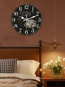 1pc 10/12 Inch Round Wooden Silent Battery Operated Wall Clock, Flat Top Design, Coffee Color, Suitable For Bathroom, Kitchen, Living Room, Bedroom Decor - 1PC - View 2