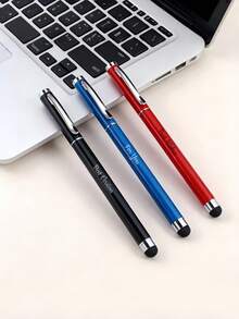 客製化 2 合 1 金屬觸控筆，雙用書寫與觸控螢幕，矽膠筆尖，筆身支援雷雕英文姓名，適合辦公室、學習、企業禮品、畢業紀念品 - 彩色 - 查看 4