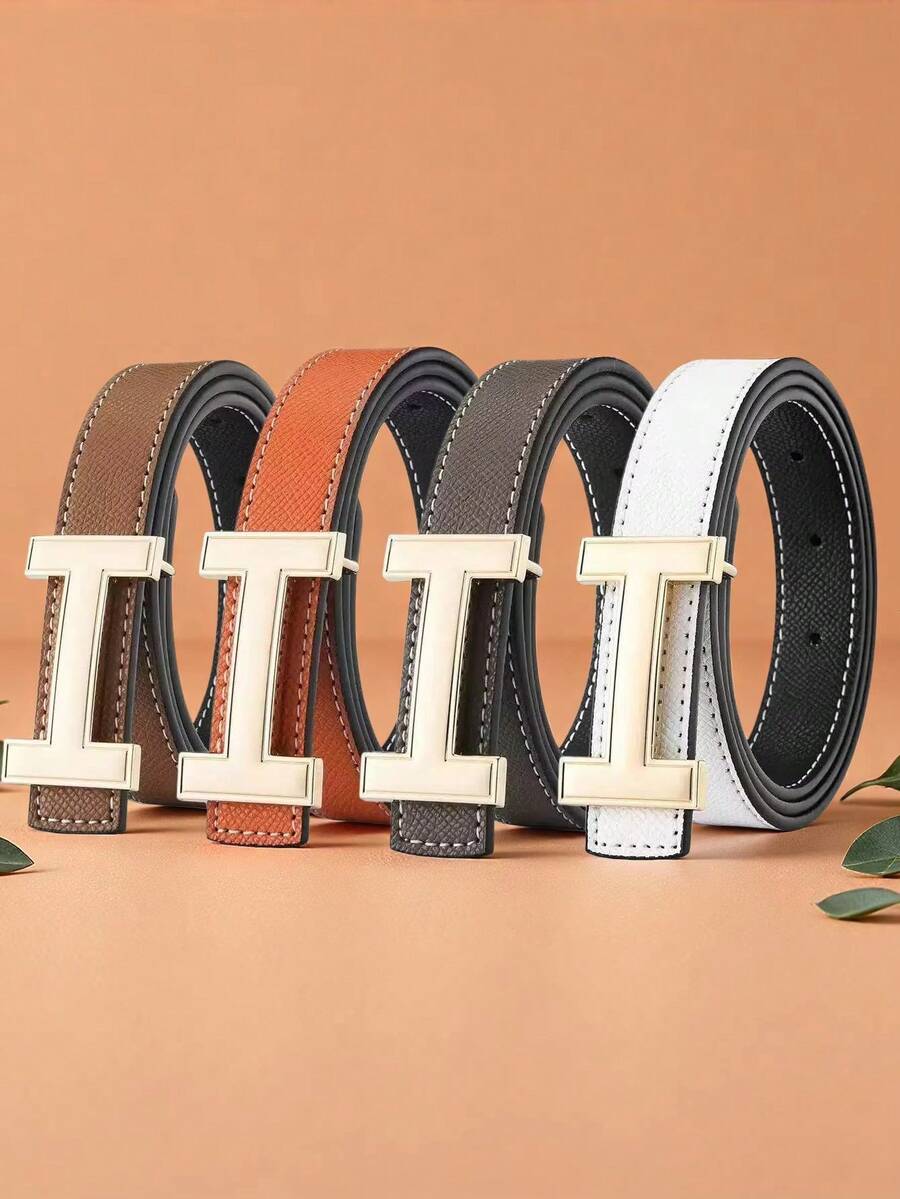 1pc Fashion Reversible Leather Belt For Women, Equipped With Gold Alloy Buckle, Double Sided Usable, Perfect Match For Daily Pants And Skirts - 2 - View 1