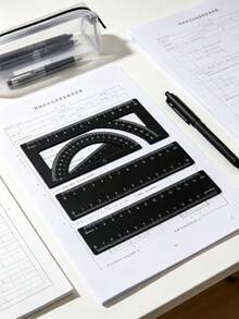 Ensemble multi-outils de dessin en métal avec boîte de rangement, ensemble multifonction de règle de mesure pour étudiants - Multicolore - Voir 4