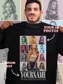 Customizable Photo Print Vintage T-Shirt, Personal Exclusive Gift Tee, Freely Add Your Favorite Photos, Can Customize Maximum 10 Pictures Black Summer, Personalized Gifts For Her, Multi-Photo Collage - Black - View 1