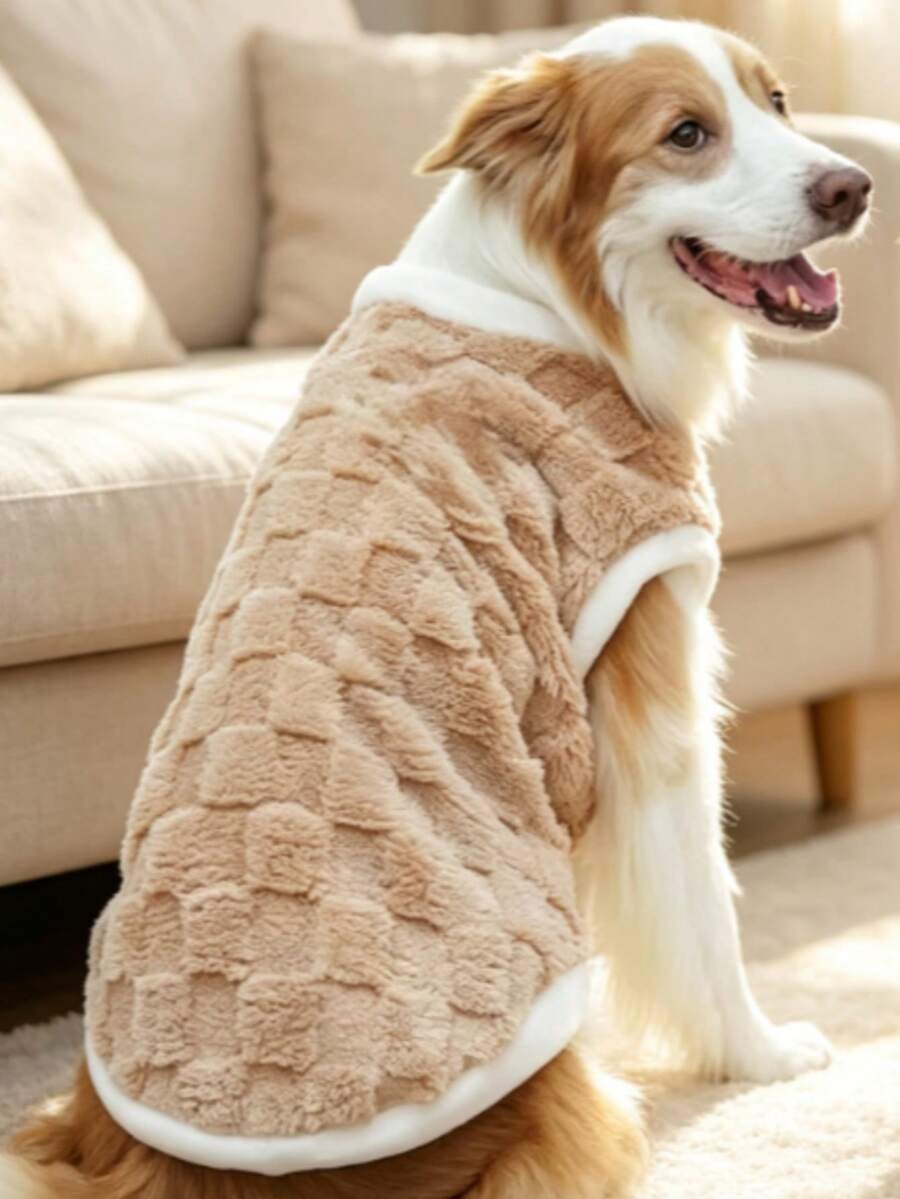 Fashionable Pet Top, Thermal Lined Warm, Double-Sided Thermal, Pet Dog Cat Clothes, Teddy Bichon Pomeranian And Other Small Dog Cat Cute Style Elegant Top, - Brown - View 1