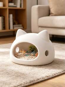 1pc White Cute Cat Shaped Fish Tank Hiding Cave, Aquarium Ornamental Fish Shelter, Cichlid Betta Shrimp Breeding House, Cartoon Aquarium Decor Ornament - View 9