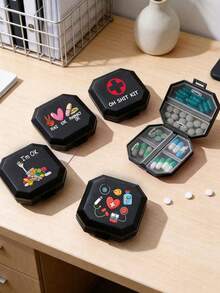 Portable Octagonal Divided Pill Box, Unisex Pill Box With Funny Capsule, Pill, Letter, And Medicine Bottle Patterns, Waterproof Mini Travel Pill Box, Portable First Aid Kit, 6-Compartment Capsule/Pill Storage Box, Travel Pill Box, Moisture-Proof Pill And Vitamin Container Dispenser, Essential For Travel And Home, Lightweight Pocket-Sized, Dust-Proof Design, Suitable For Daily Commute, Hiking, Business Travel, Or Camping, Creative And Practical Gift - Multicolor - View 8