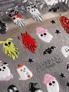 5D Embossed Clear Base Halloween Nail Stickers, Cute Ghost Pumpkin Skull Bat Spider Floral Self-Adhesive Nail Art Decals, Spooky Gothic Manicure Decorations For Halloween Party DIY Nail Supplies For Women Girls Acrylic Nails - Multicolor - View 5