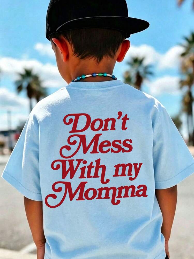 Infant Baby Boy Summer Casual Short Sleeve T-Shirt, "Don't Mess With My Mom" Slogan Print Round Neck Top, Suitable For Newborns And Toddlers - Baby Blue - View 10