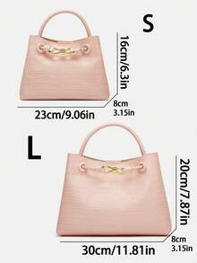 Stone Texture Shoulder Handbag With Metal Rope Buckle, Niche Design Large Capacity Crossbody Bag - Pink - View 3