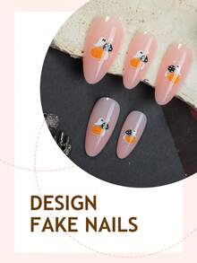 24 Stück mandelförmige Press-On-Nägel, süße Mini-Geister-Kürbis-Polka-Dot-Pilz-Acryl-Nagelspitzen, Nagelkunst-Accessoires für Frauen, weiches minimalistisches süßes Halloween-Design, geeignet für Halloween-Party, Trick or Treat, Herbst-Date, Reisefotografie - Verschiedenfarbig - Übersicht 3