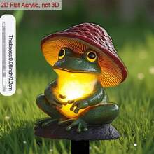 2D Flat, 1pc Acrylic Ground Stake, For Soil And Yard Decoration, Frog With Mushroom Hat Shaped Planter Accent, Garden Decor Ornament, Perfect For Outdoor Yard Decoration, 2D Flat - A - View 1