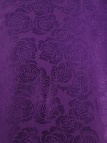 Plus Size Elegant Purple Textured Jacquard A Line Maxi Dress Lapel V Neck Long Lantern Sleeve Formal Church Prom Party Fall Outfits For Women - Purple - View 8