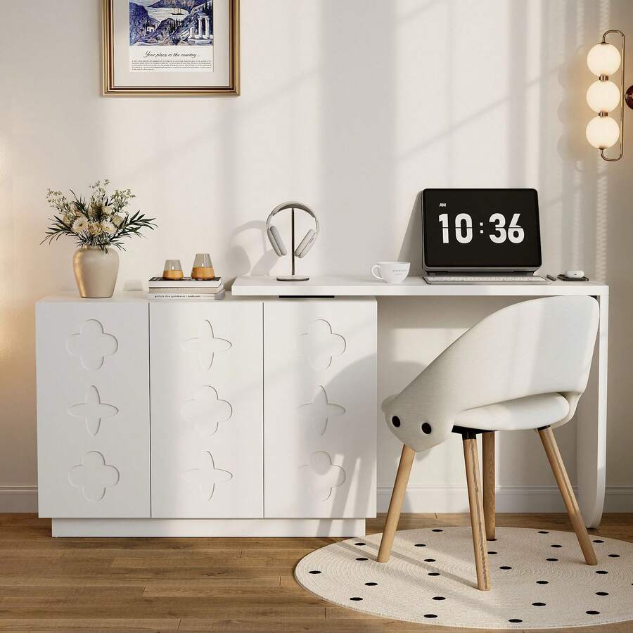 Rotating L Shaped Desk - White Office Shelf 110cm - White - View 1