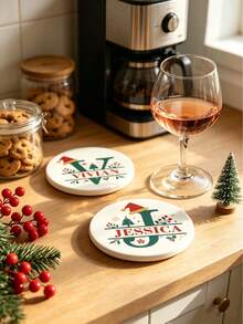1pc Customized Personalized Christmas Letter-Shaped Ceramic Tray, Absorbent Drink Coaster, Customizable Name, Christmas Letter Design, Suitable For Beverages, Tea Cups And Coffee Cups, Home And Restaurant Decor, Essential Holiday Gift, Christmas Decoration, Fashion Design - Multicolor - View 7