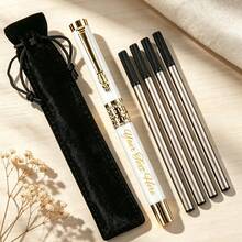 1 Pen And 4 Replacement Nibs And 1 Velvet Pen Pouch, Dragon Head Hollow Bright Metal Pen Set, Free Engraving, Perfect For: Office, School, Daily Use, Gift, Father's Day Gift - Sets - View 13