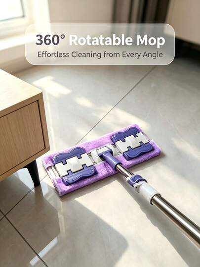 Extra Large Flat Mop And Bucket Set With Reusable Mop Pads, Stainless Steel Material, Suitable For Bedroom, Kitchen, Living Room And Wall Cleaning, Women's Gift, Kitchen Accessories, Home Life