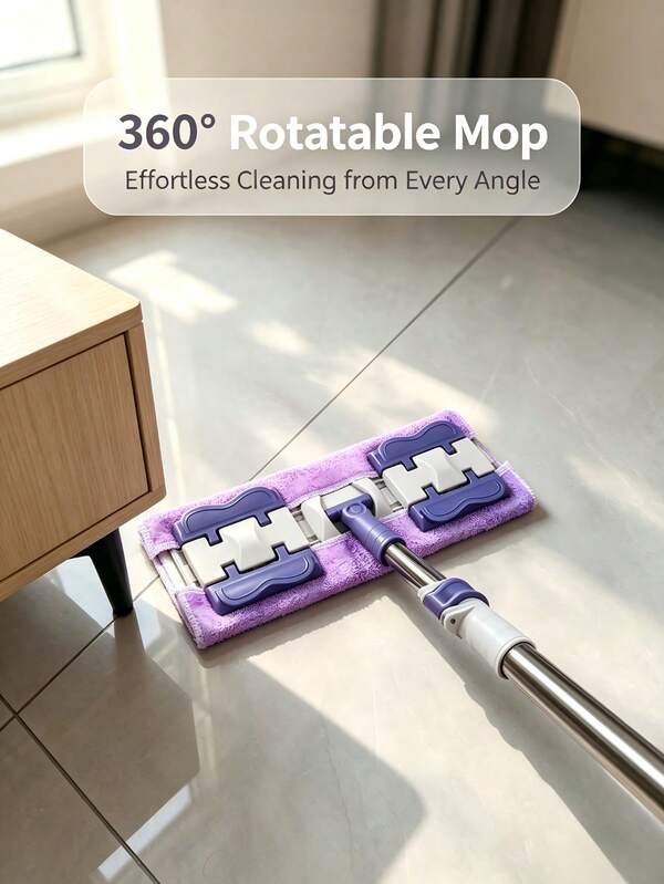 Extra Large Flat Mop And Bucket Set With Reusable Mop Pads, Stainless Steel Material, Suitable For Bedroom, Kitchen, Living Room And Wall Cleaning, Women's Gift, Kitchen Accessories, Home Life