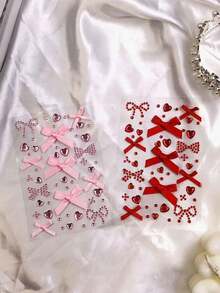 3D Satin Bow Face Gem Stickers, Heart Rhinestone Self Adhesive Eye Body Jewels, Cute Ribbon Bow Face Rhinestone Stickers For Festival Concert Makeup Decor - Multicolor - View 4