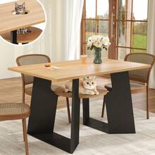 Pet Friendly Dining Table With Side Shelf And Tray - Rectangle, 130x85x75 Cm - 黑與自然 - 查看 2