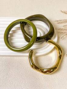 3pcs Vintage Artistic Resin Marbled Bracelets Women's Personalized Geometric Round Resin Bangles - Multicolor - View 3