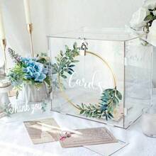 Personalized Customized Transparent Acrylic Card Box With Lock, Wedding Blessing Card Collection Box, Storage For Greeting Cards And Gift Envelopes, Suitable For Wedding, Birthday, Graduation, Valentine's Day, Baptism, Party Tabletop Blessing Card Storage Decorative Ornament - 1PC - View 3