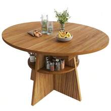 Extendable Dining Table With Open Storage Compartment In The Legs, Multifunctional Space-Saving Table For Small Rooms, Living Rooms And Dining Rooms, Thick Tabletop, Rounded Corners, Black Color. - 卡其色 - 查看 10