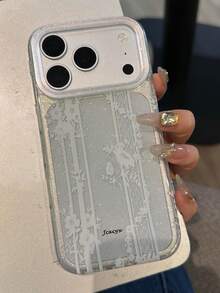 高級優雅蕾絲花卉閃亮手機殼，適用於 iPhone 17 Pro Max、17 Pro、16 Pro Max、15、13 Pro Max、14 Pro Max、17 Air、16 Plus、12 Pro、11，軟質透明亮片保護殼 - 白色 - 查看 3