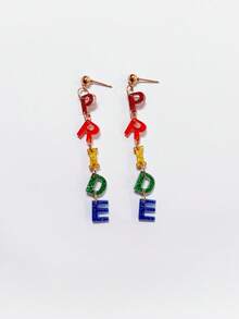 1 paire de boucles d'oreilles pendantes triangulaires avec barres de couleur arc-en-ciel et franges en acrylique, thème Happy Celebration, pour femmes, filles, LGBT, amoureux, fête, mois de la Fierté, bijoux - Multicolore - Voir 2