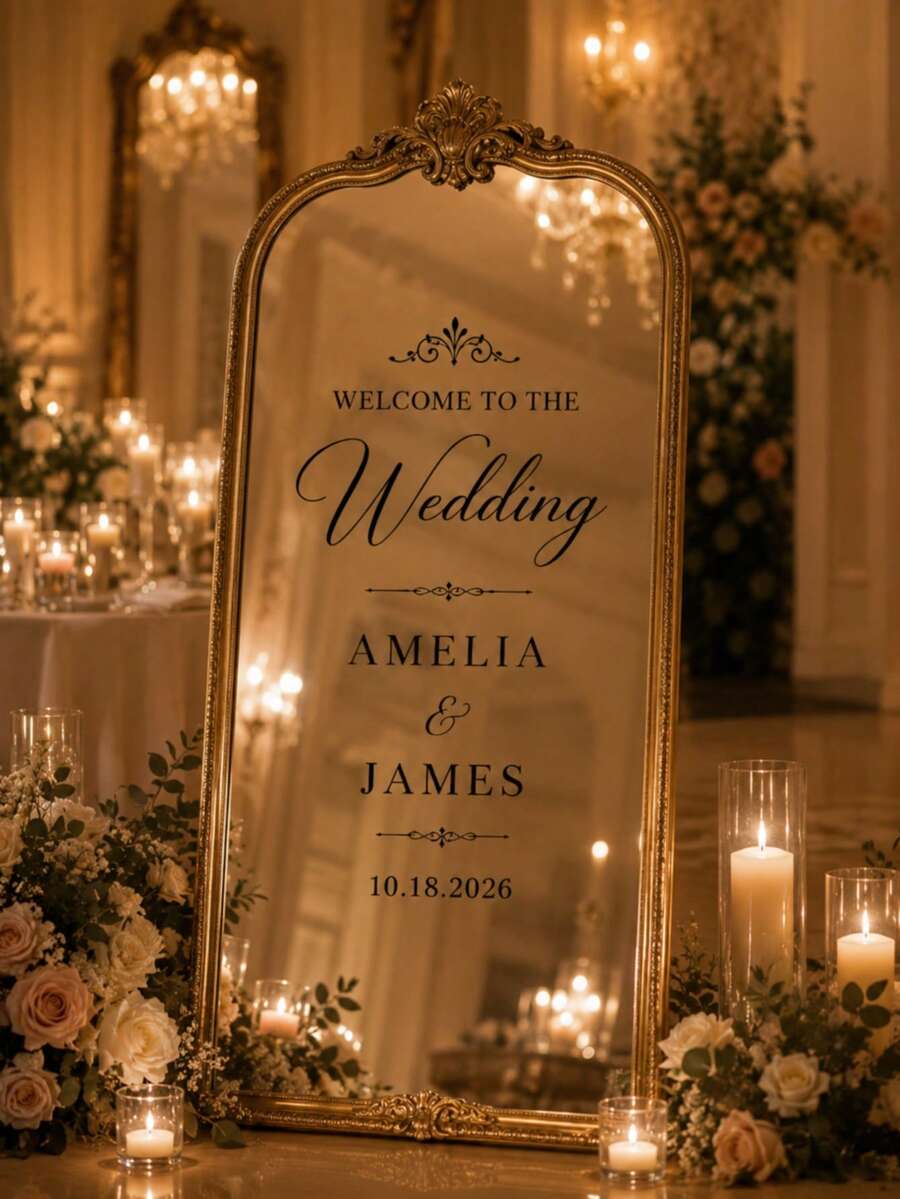 客製化鏡面貼紙 婚禮座位表貼紙－婚禮告示牌裝飾 DIY 婚禮貼紙－座位表鏡面貼紙 歡迎來到婚禮鏡面貼紙－客製化鏡面字母貼紙－快樂婚禮－婚禮裝飾/現代婚禮歡迎告示牌