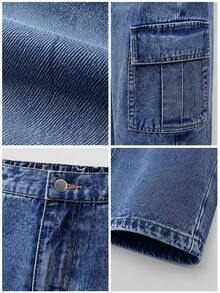 Tween Boy Fashion Street Button Pocket Cargo Denim Jeans - Medium Wash - View 8