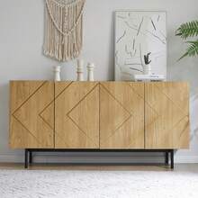 Living Room Sideboard With 4 Drawers And Metal Inlays - Versatile Cabinet, Buffet, Display Unit – - Natural - View 4