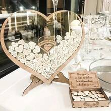 Romantic Wooden & Acrylic Heart Guestbook Box – 60 Or 80 Mix-And-Match Hearts For Weddings, Housewarmings, And Celebrations | Handcrafted Design, No Power Required | Elegant Message Display With Natural Wood Grain & Clear Acrylic Accents | Compact, L - 80pcs/box - View 2