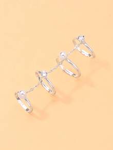 outingfit 1pc Multi-Layer Rhinestone & Pearl Gold-Plated Ring, Elegant Daily Date Jewelry Bracelet - Multi-story - View 8