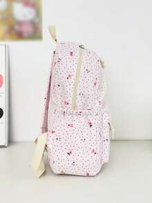 1 Set Fashionable College Style Polka Dot/Floral Pattern Backpack Set, Includes Backpack, Lunch Bag And Pencil Case, With Laptop Compartment, Adjustable Shoulder Straps, Multi-Pocket Large Capacity, Multi-Function School Bag Set, Suitable For Girls/Teenagers/College Students/Graduates Daily Use/Vacation/Travel/Back To School. - 2245 - View 10