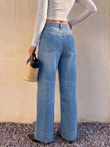 Women's Casual Straight Leg Denim Jeans, Non-Stretch Long Pants, Button And Zipper Fly, Versatile Everyday Style - Light Wash - View 6