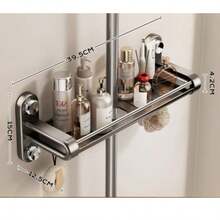 1pc Upgraded Vacuum Suction Cup Shower Caddy Holder, Stainless Steel Waterproof Rust-Proof With Towel Rack, No-Drill Large Capacity Storage Organizer For Shower Gel And Shampoo, Home Bathroom - Multicolor - View 15