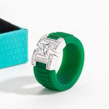 ANU JEWEL 5.5x5.5mm Moissanite Ring S925 Silver Moissanite Asscher Silicone Ring Suitable For Gift - Green - View 4