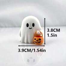 1pc Cute Halloween Ghost Figurine With Pumpkin Bucket, Spooky Desktop Decor, Suitable For Desk, Shelf, Tray, Party And Home Scenes - Multicolor - View 6