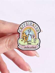 Caffeinated And Medicated Enamel Brooch Pastel Rainbow Coffee Pill Cartoon Metal Pin For Backpack Jacket - Multicolor - View 7
