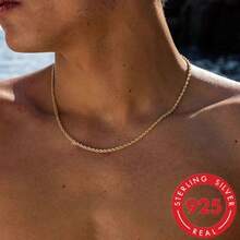 Men's Gold-Plated S925 Silver Necklace With Unique Spiral Texture, Silver Material And Luxurious Gold Color, Can Be Paired With Hip-Hop Style Clothing To Enhance The Overall Fashion Sense - Gold - View 2