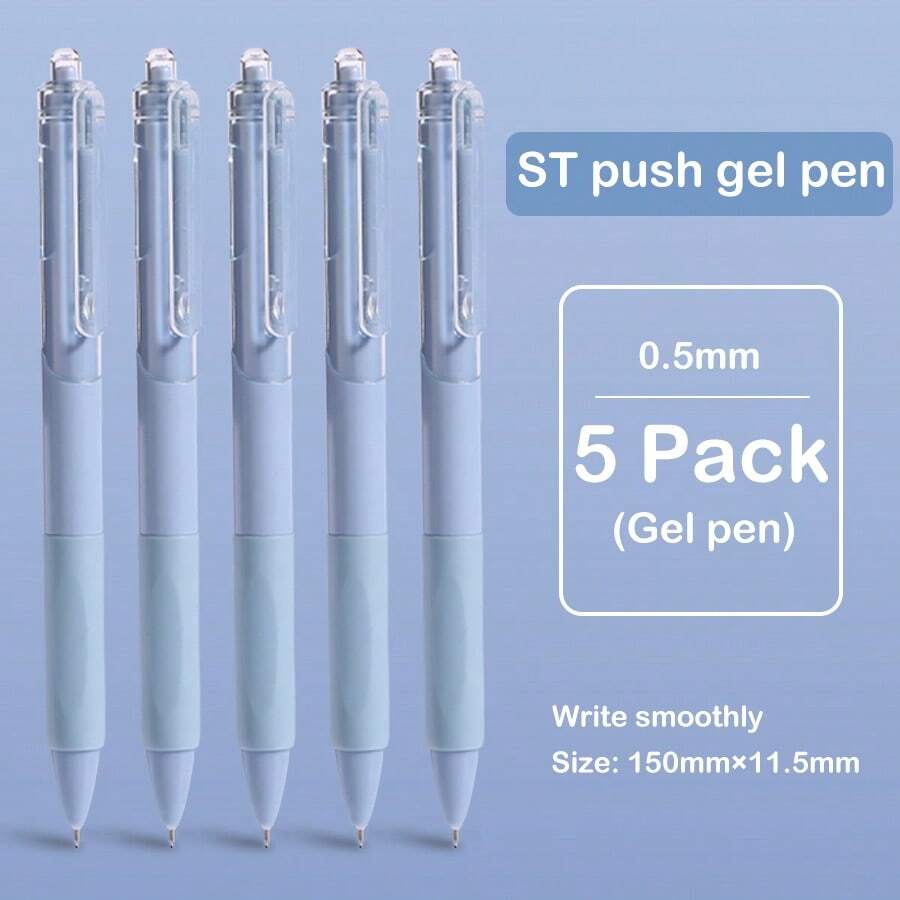 5pcs Quick Dry 0.5mm Black Gel Ballpoint Pens, Smooth Writing Retractable Pens, Suitable For School And Office Supplies - A - View 1
